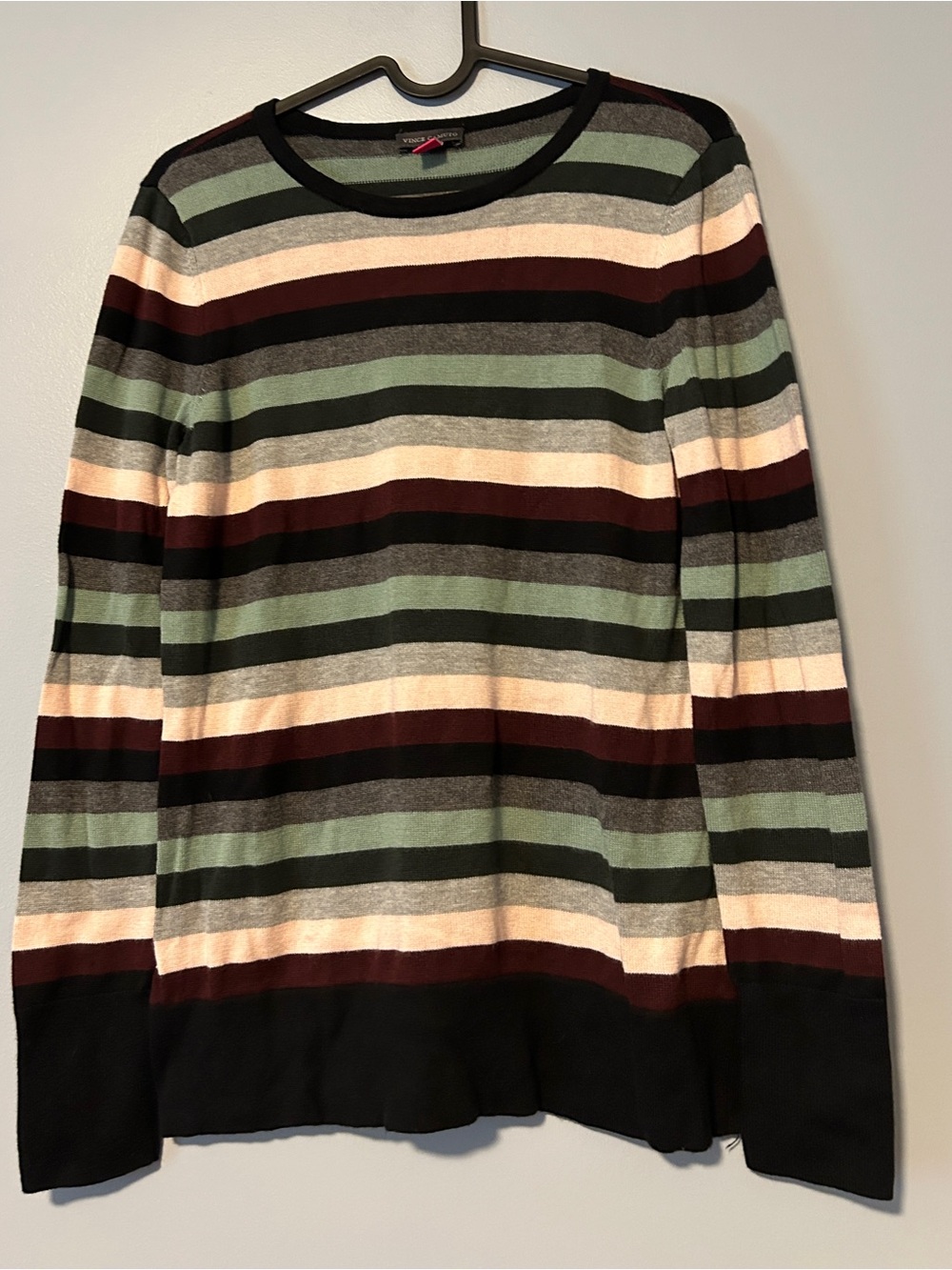 Vince Camuto Striped Crewneck Sweater in Mint Green, Pink, Black & Gray
